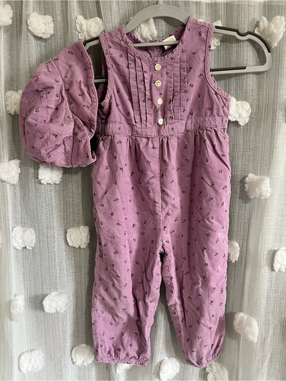 Baby Gap Purple Floral Cotton Romper with Matching Hat